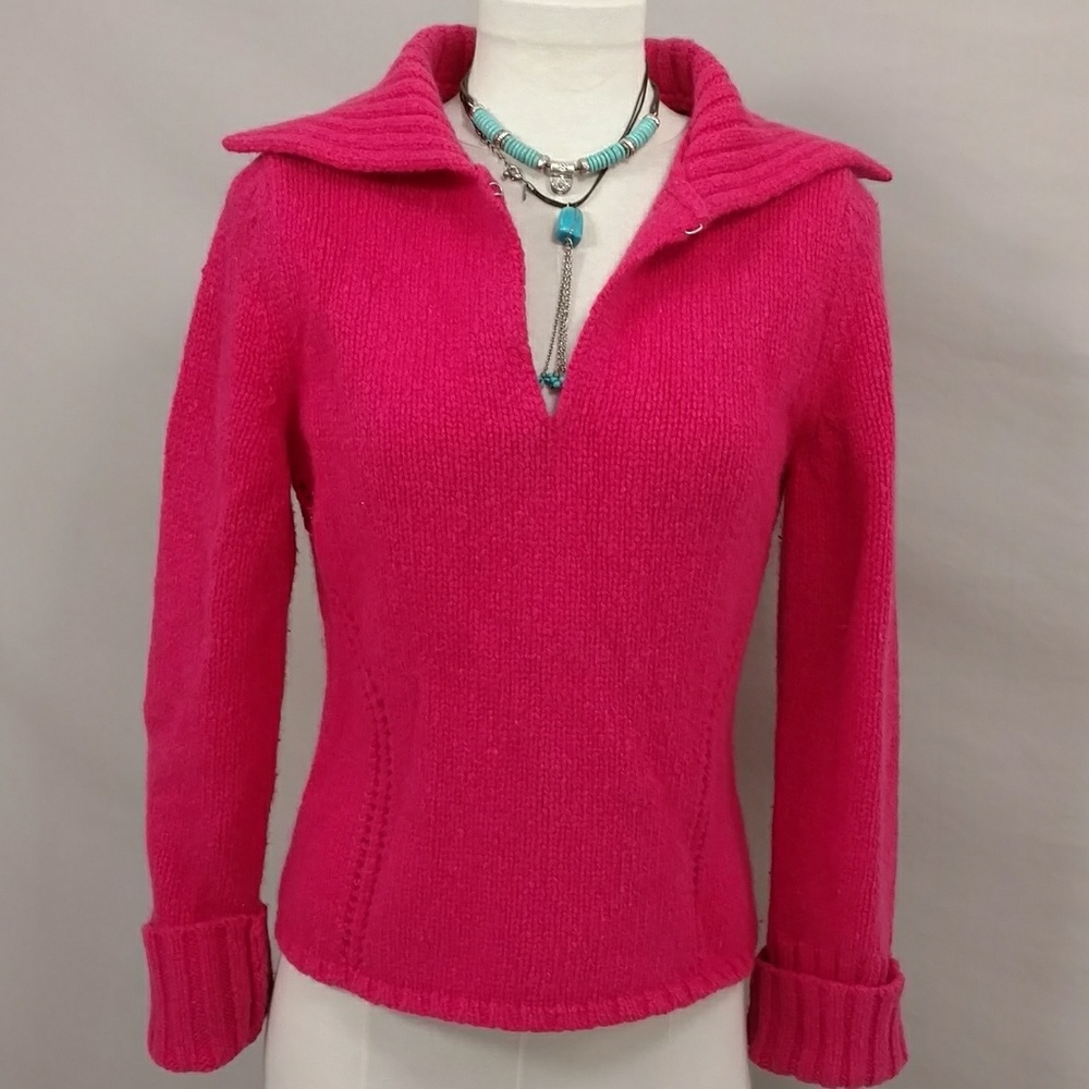 Hot Pink Feminine Sweater Wool Angora Low V Super Soft Marked L Fit M Bright Clr